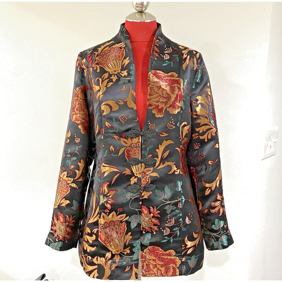 Soft Surroundings Moon Dynasty Dressy Jacket Blazer Size M Black Multi Brocade - Picture 7 of 10